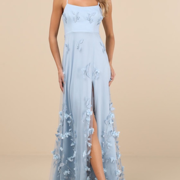 Lulus Abundant Charm Light Blue 3d Floral Applique Maxi Dress - Size S - Picture 1 of 4